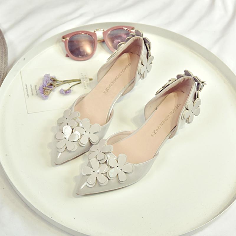 Korean Version  Sweet  Versatile Pointed Toe Single Shoes Women's High Heels 3cm Hollow Flower Low-heeled Small Stiletto Low-heeled Shoes