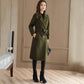 Long Women's Coat Lapel Pocket Belted Jackets Solid Color Coats Female Elegant Outerwear Ladies Coat