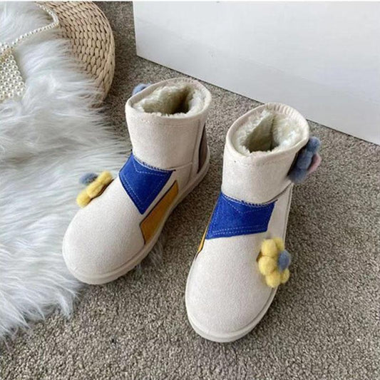 Color-blocking Snow Boots Women's Autumn and Winter Plus Velvet Cotton Shoes Thick-soled Waterproof Non-slip Short Boots