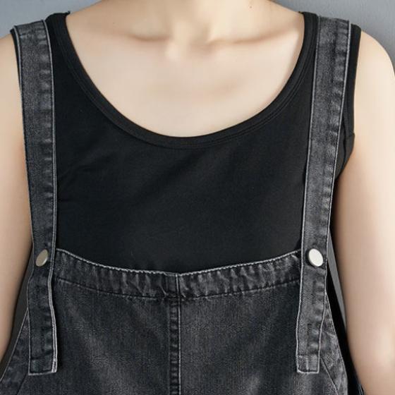 Wide-leg Denim Overalls on Both Sides Summer Female Students Loose Age-reducing Big Pocket Sling Jumpsuit Shorts Tide
