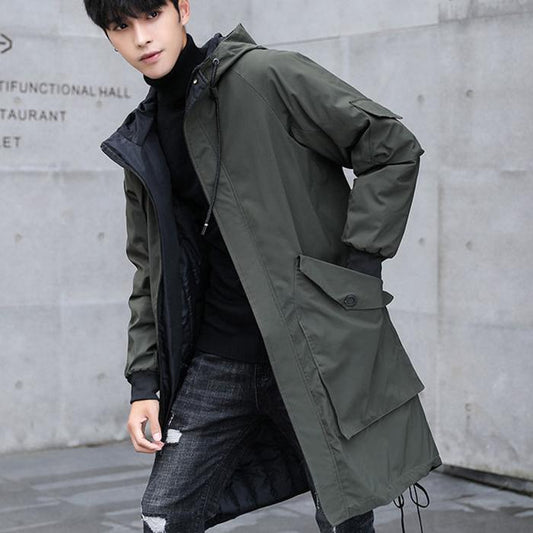 Autumn and Winter Men's Jacket Coat Fashion Trend Mid-length Windbreaker Young Student Men's Shirt