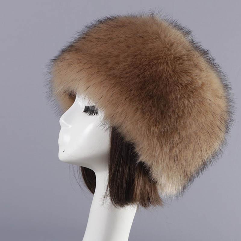Faux Fox Fur Round Flat Top Faux Fur Hat Thick Autumn and Winter Fur Russian Mongolian Hat Warm Tail Hat