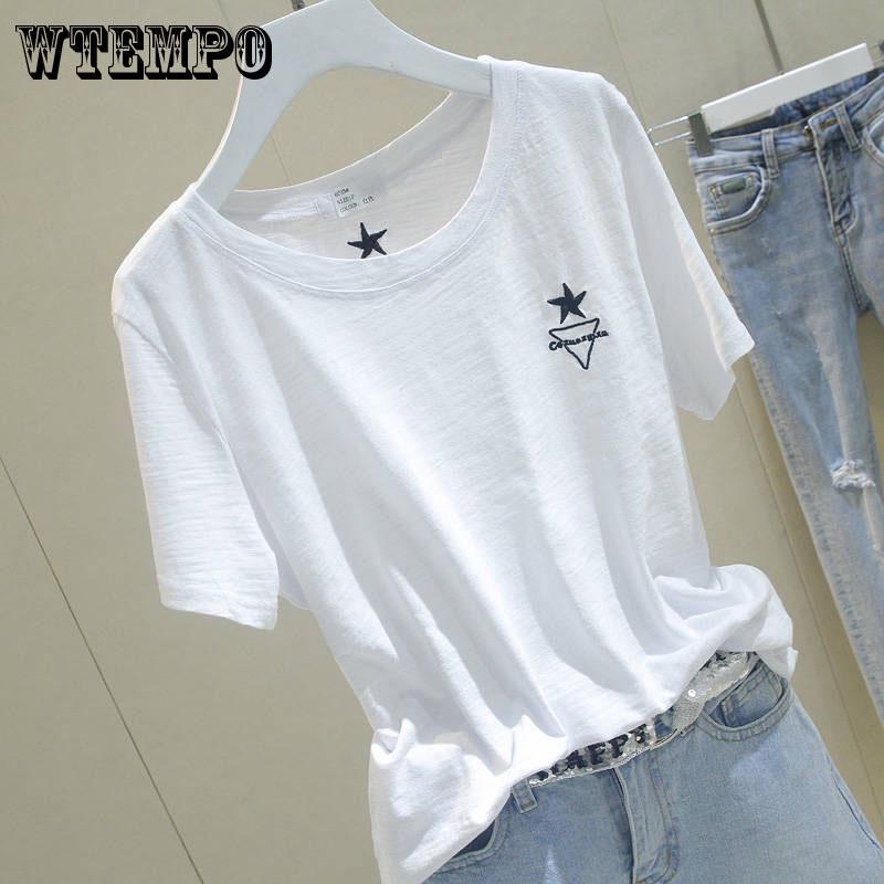 Summer Animals and Flowers Embroidered College  Loose  Short Sleeve Female T-shirts