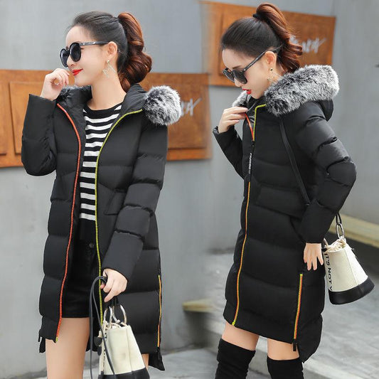Fashion Trend Down Down Padded Jacket Women's Mid-length Large Fur Collar Padded  Thick Warm Cotton Jacket