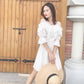 Fashion Summer Sexy Slash Neck Off-shoulder Slim Strap Dress Flared Sleeves Ruffled Chiffon Dress