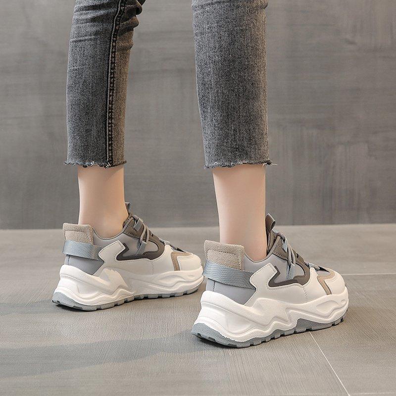 Women's Spring Platform Chunky Sneakers Gray Brown Sports Shoes Comfort Casual High Sneaker Women Vulcanize Sneakers