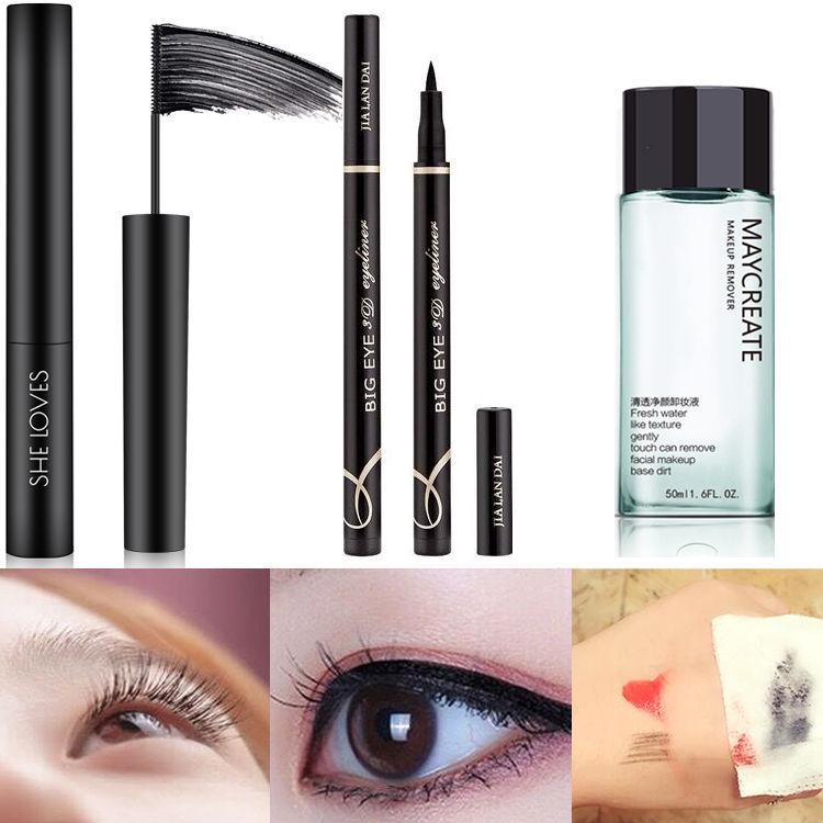 Ultra-fine brush mascara extended curl thick waterproof eyebrow pencil waterproof eyeliner set
