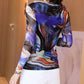 Women Spring Autumn Style silk imitation Blouses TShirts Lady Casual Long Sleeve V-Neck Printed Tops Pullover