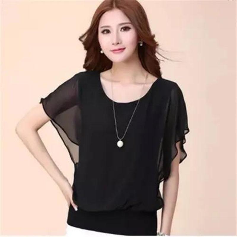 Women's Summer Chiffon Top Loose Large Size Solid Color Short Sleeve Top