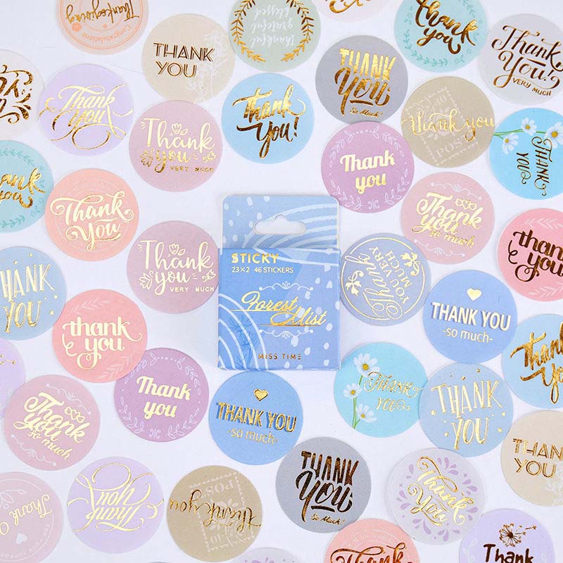 38 Pcs European Retro Boxed Label Thank You Sticker Old Trip Creative Hand Account Item Decoration Round Sealing Sticker