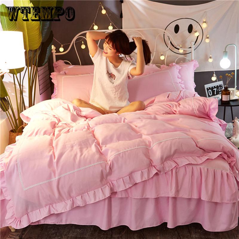 BrandNew 100% Cotton Edge Princess Bedding Set 4Pcs  Queen Size Girls Women Bed sheet set Embroidered