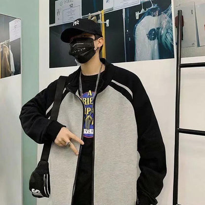 Spring and Autumn Jacket Men's Zipper Men's Thin Coat Loose Large Size Korean Version Long-sleeved Sweater Loose Spring and Autumn Top