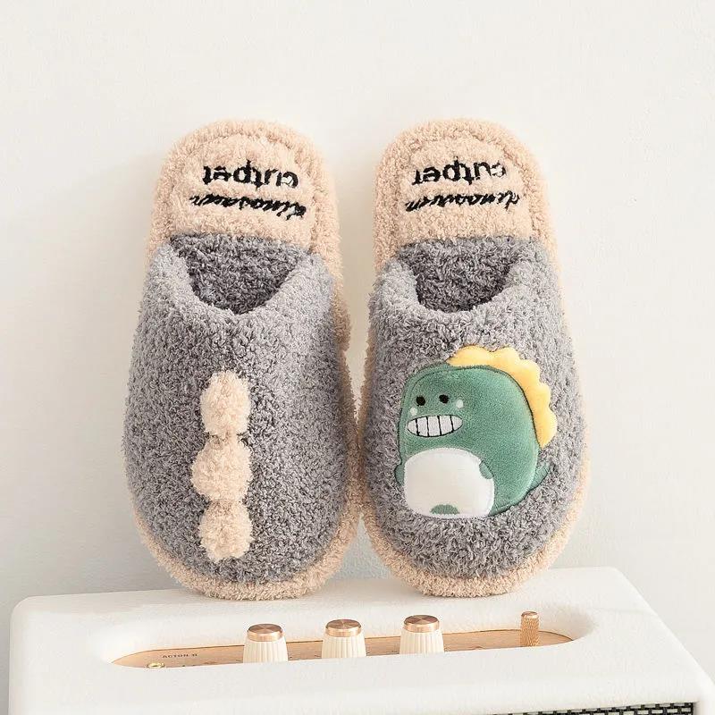 Children's Cotton Slippers Boys Cartoon New 4-10-year-old Boys Autumn and Winter Cute Winter Dinosaur Wool Slippers Parents and Children