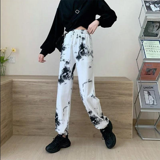 Tie-dye Drawstring Women's Sports Trend All-match Casual Pants Girls High-waisted Slim-leg Pants