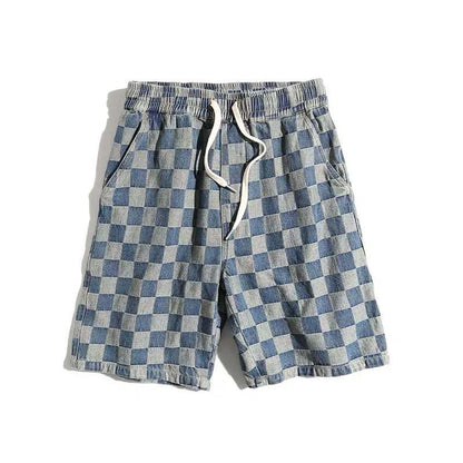Summer New Men's Denim Five-point Pants Youth Loose Beach Plaid Shorts