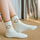 4 Pairs Women's Thick Socks Cute Smile Face Stockings Japanese Autumn Winter Warm Plus Velvet Socks Solid Color Indoor Floor Socks