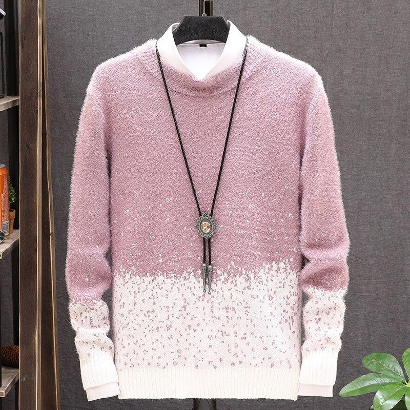 Round Neck Imitation Mink Soft Sweater In Autumn and Winter Fashion Men's Thick Bottomed Sweater