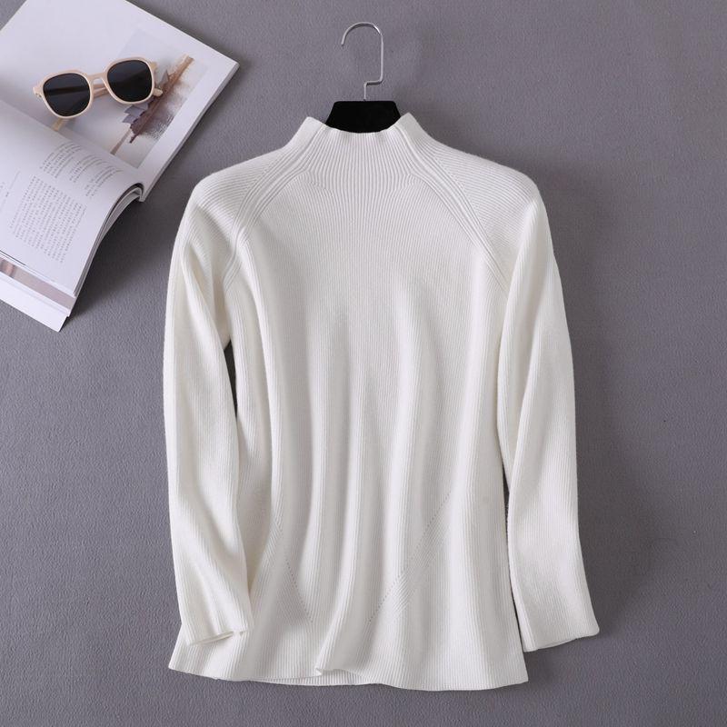Pofulove Autumn Winter Half-high Collar Thick Short Sweater Women's Hedging Long-sleeved Shirt