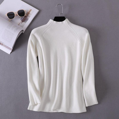 Pofulove Autumn Winter Half-high Collar Thick Short Sweater Women's Hedging Long-sleeved Shirt