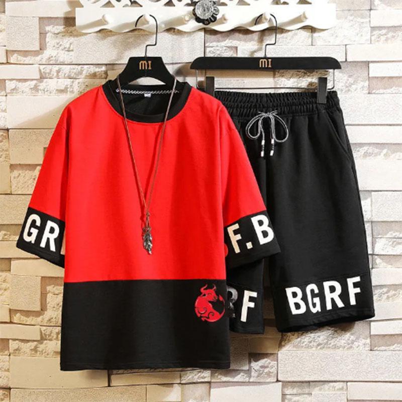 Sports Suit Men's Summer Cool Short-sleeved T-shirt Men's Contrast Color Casual Teen Student Suit Men