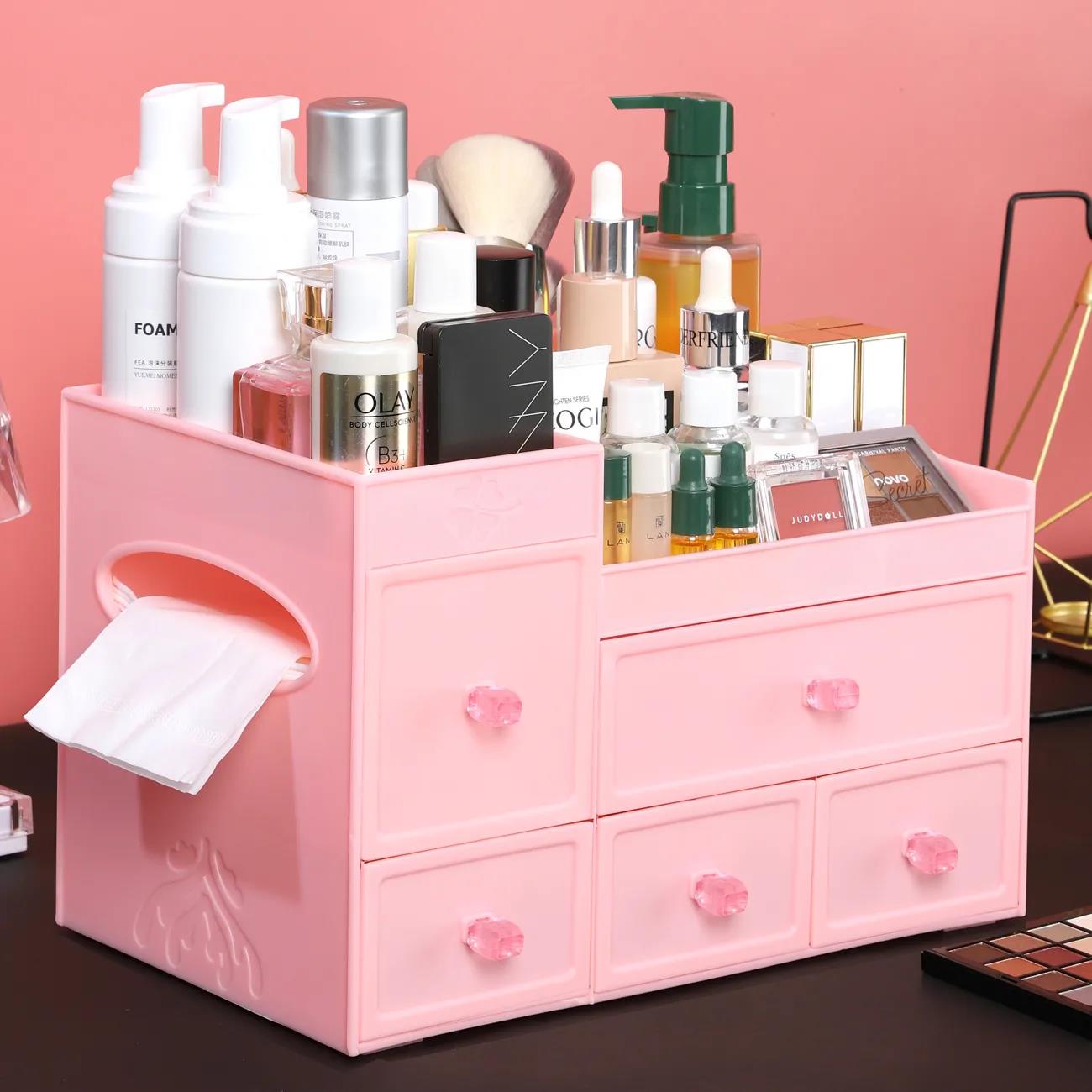 Desktop Cosmetic Storage Box Plastic Storage Rack Drawer Makeup Box Transparent Finishing Box Dressing Table Rack