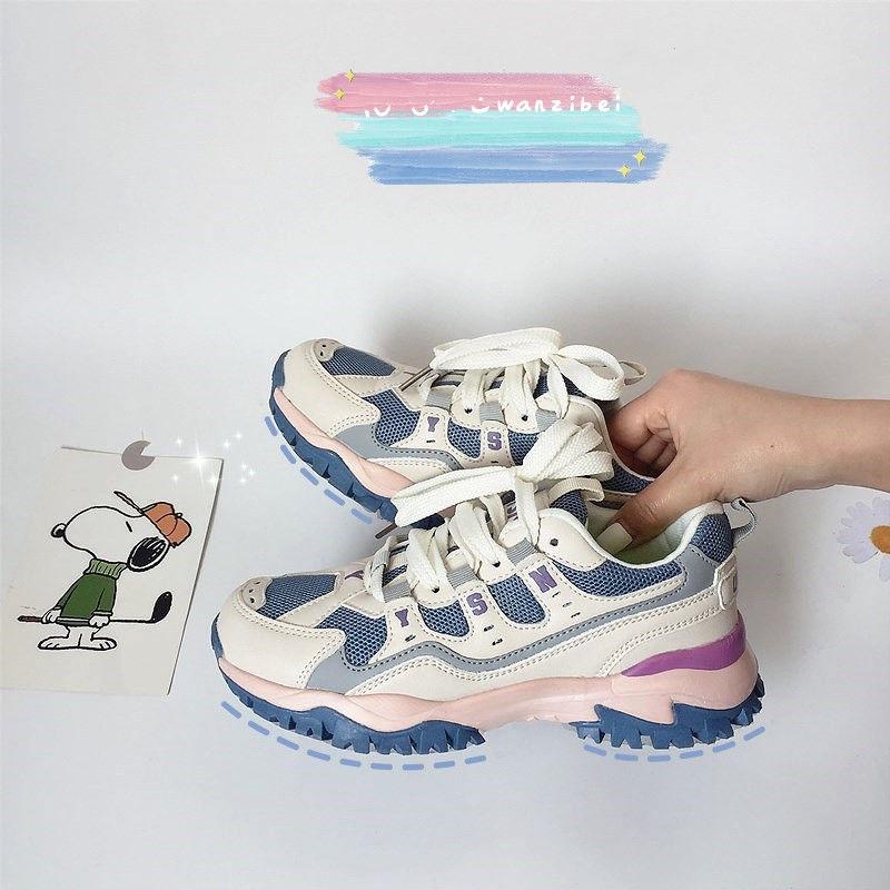 2020 Korean Version of Ins Harajuku Girl Pink Old Shoes Mesh Breathable Thick Bottom Net Red Casual Sports Shoes