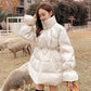 Women's Shiny Mid-length Down Jacket Winter Korean Style Loose Coat Quilted Jacket Warm Stand-collar Down Jacket