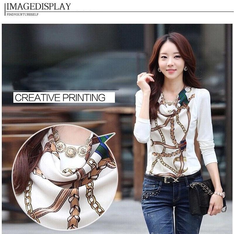 Plus Velvet Long-sleeve T-shirt Spring Print Slim Bottoming Shirt  Cotton Heaps Collar Pullover Top