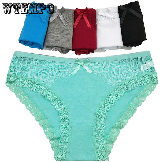 WTEMPO 6 Pcs/Lot sexy lace lady underwear woman panties cotton Lace Panties Everyday Briefs Lingerie