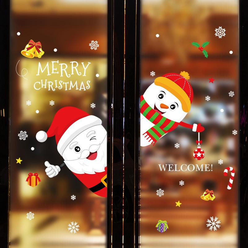 Holiday Santa Claus window decoration storefront glass seamless Christmas wall sticker