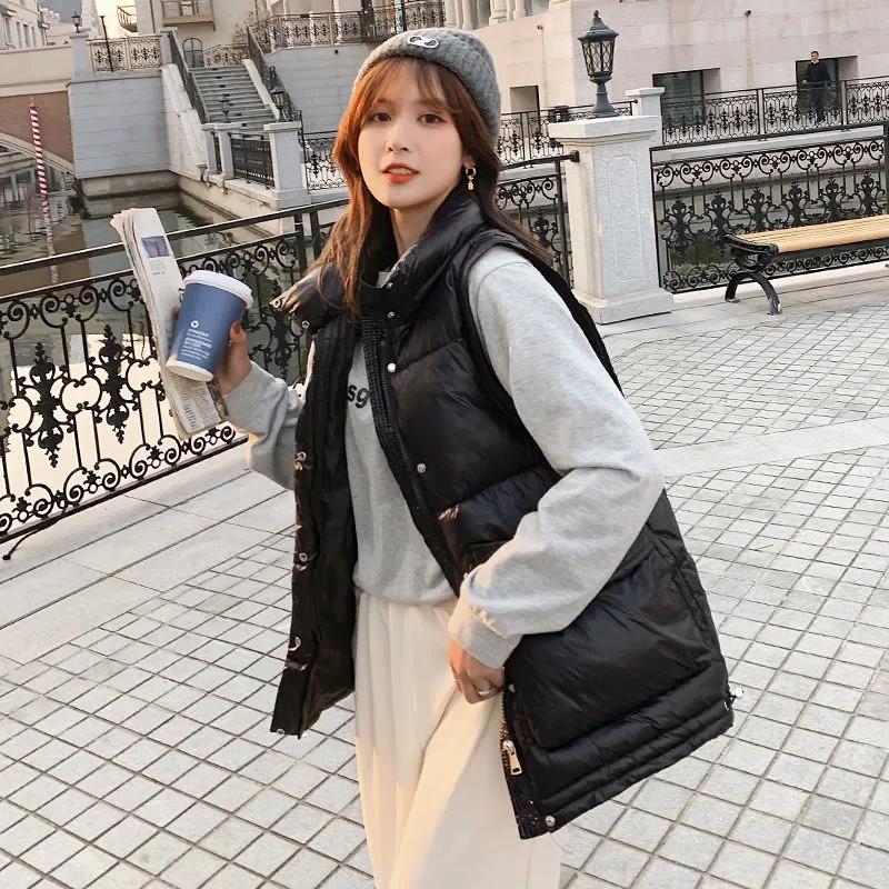 Winter Ladies Down Stand Collar Jacket Fashion Smooth Down Cotton Sleeveless Jacket Thick Warm Winter Vest