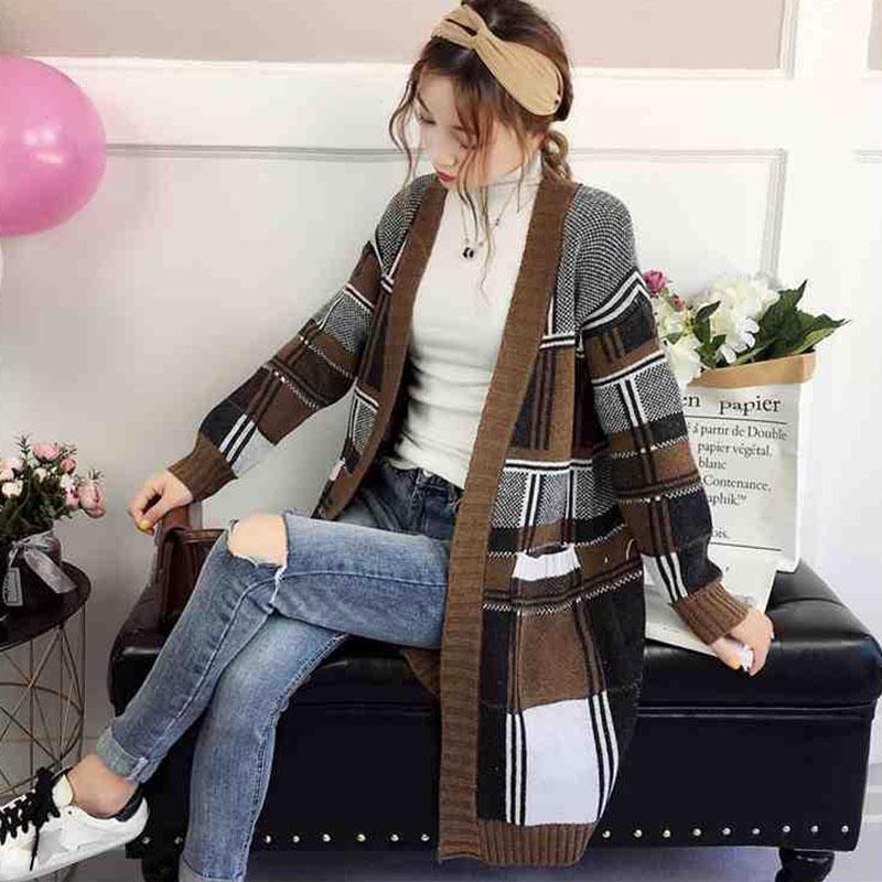 Autumn and Winter Sweater Loose Knit Mid-length Coat Fashion Simple Female Top