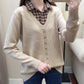 Autumn/Winter Korean Patchwork Pullover Loose Lapel Sweater Female Fake Two Piece Pullover Knitted Sweater Top