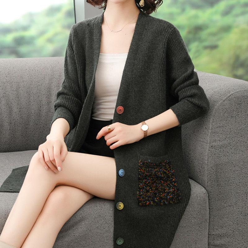 Spring and Autumn Mid-length Wool Sweater Plus Size Fashion Embroidered Blouse Simple Cardigan Middle-aged Women Jacket