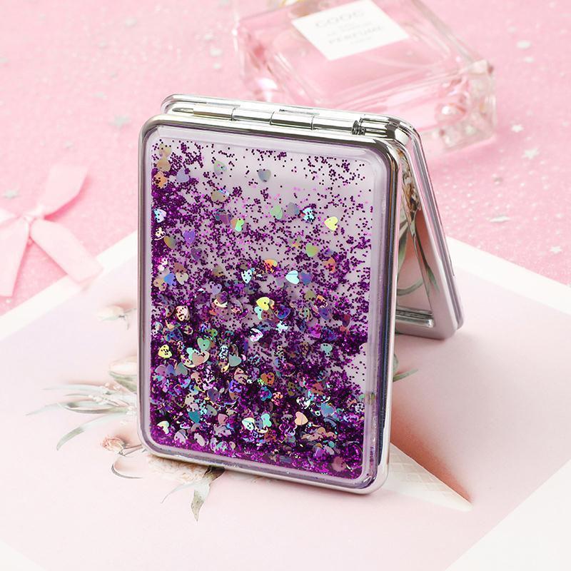 Mini Vanity Mirror Hand-held Makeup Mirror Schoolgirl Woman Flip Foldable Portable Quicksand Sequins Small Rectangle Mirror