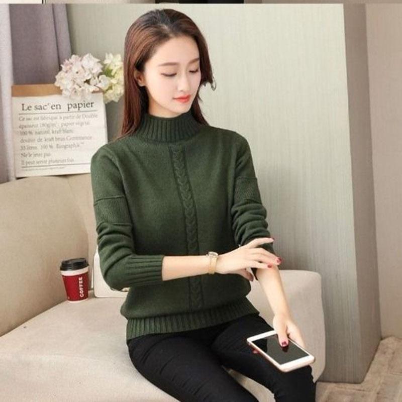 Winter Sweater Women Solid Color Half Turtleneck Sweater Thick Loose Solid Color Base Sweater