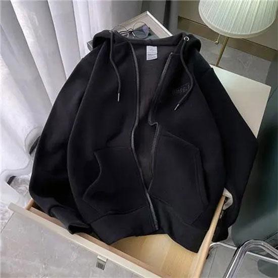 Hooded Zipper Sweater Women's Autumn and Winter Plus Velvet Thick Velvet Loose Cardigan Korean Style Coat Large Pocket Hooded Sweater Top Jacket