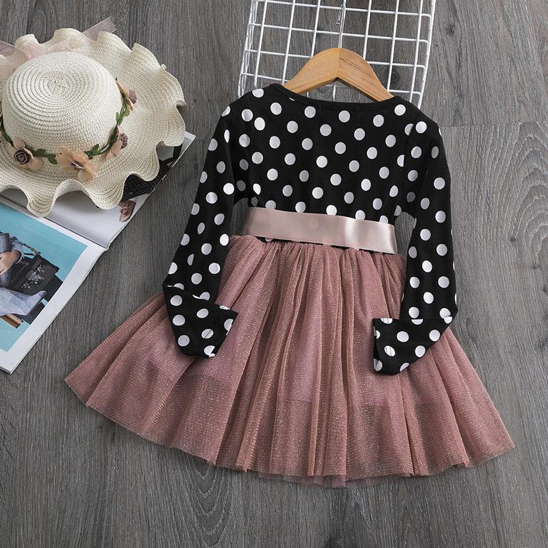 Elegant Kids Flower Girls Dresses Children Kids Floral Long Sleeve Clothing Girls Princess Tulle Dress