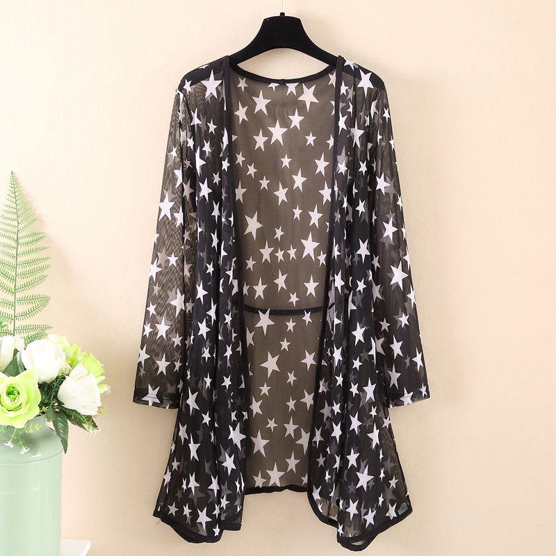 Women's 1pcs Chiffon Cardigan Sun Protection Clothing Mid-length Plus Size Loose Outer Thin Coat Beach Air-conditioned Rooms