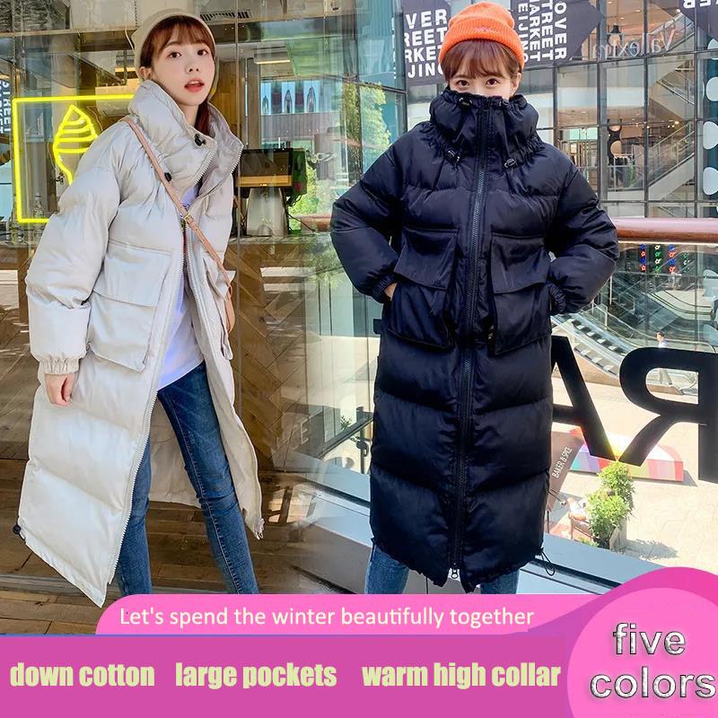 Down Cotton Jacket Winter Thicken Warm Loose Fashion Color Cotton Jacket Hooded Long Cotton Jacket Suitable for Women