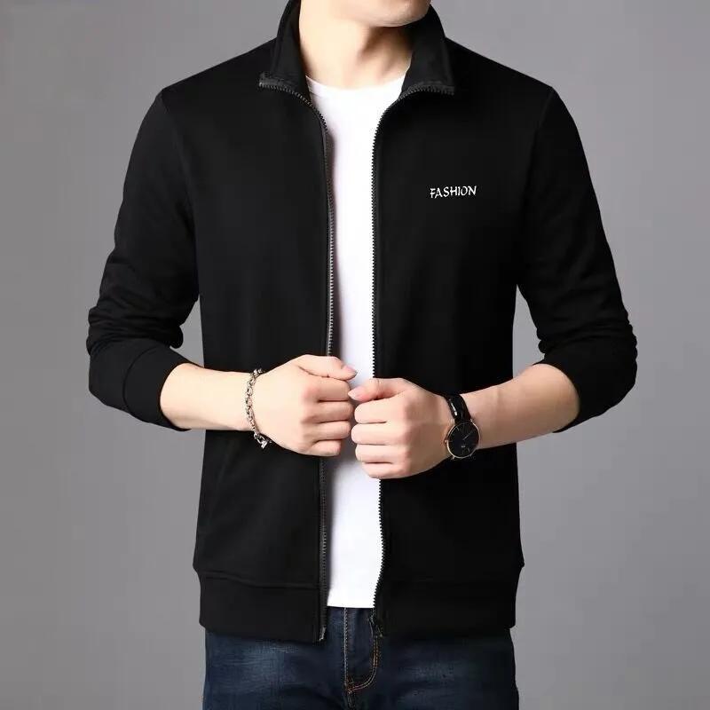 Spring Men's Stand Collar Jacket Casual Basic Coat Youth Clothing Solid Color Tops Warm Zipper Sweatershirt