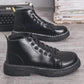 Men's Black Martin Boots Mid-British Thick-soled Men's Boots Korean Style Trendy All-match High-top Leather Shoes
