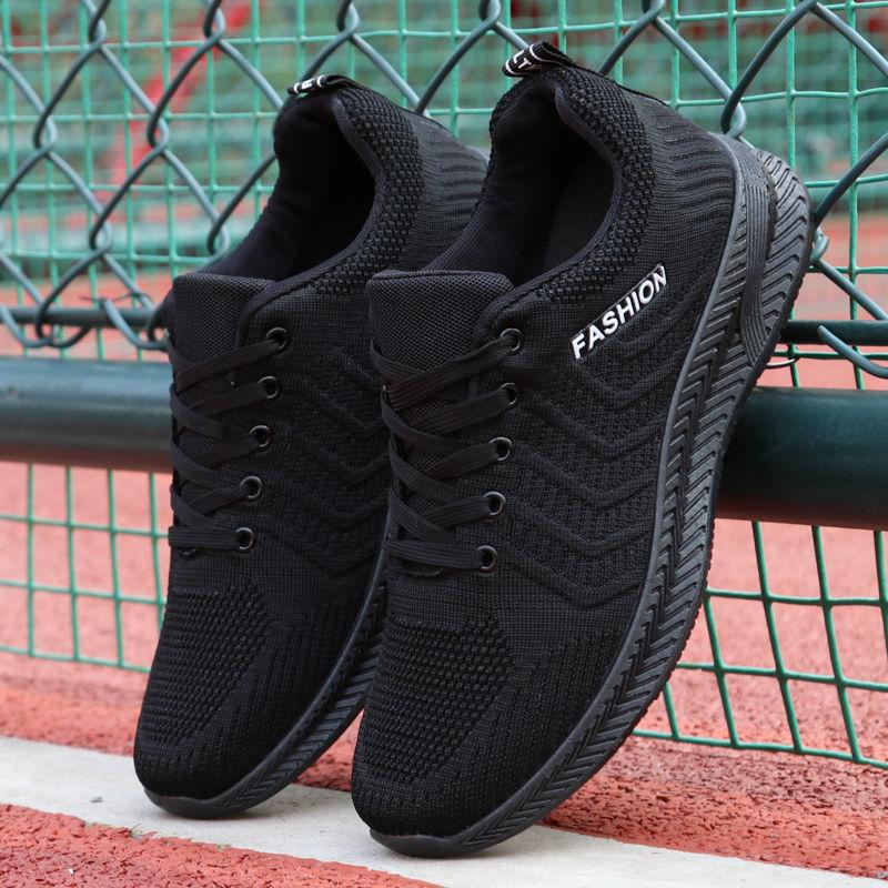 Men's Breathable Deodorant Pure Black Work Shoes Non-slip Wear-resistant Sports Casual Shoes