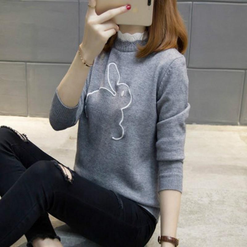 Pofulove Pullover Embroidery Loose Wild Knitted Base Shirt Short Women Sweater Women's Winter