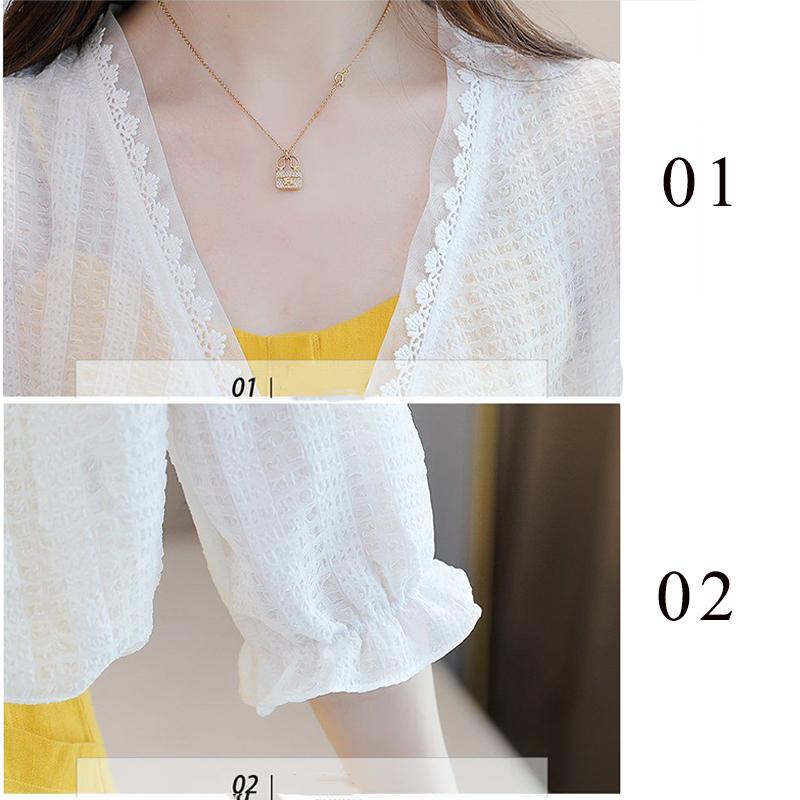 1 PCS Lace Cardigan Women Beach Sun Protection Summer Short Solid Color Thin Shawl Pair with Suspender Dress
