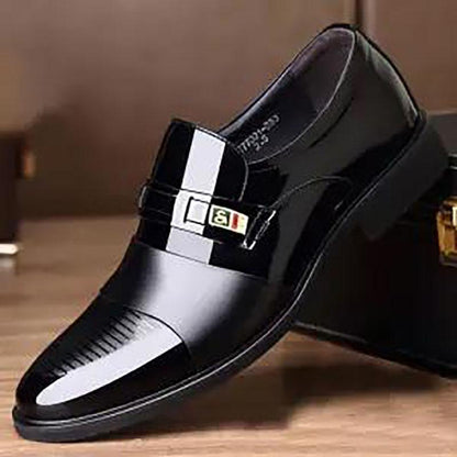 Men's Leather Shoes Business Dress Shoes British and Korean Style Set Feet Black Casual Leather Shoes Youth Work Shoes