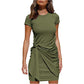 Irregular Dress Women's Short Sleeve Round Neck Pleated Bow Belt
