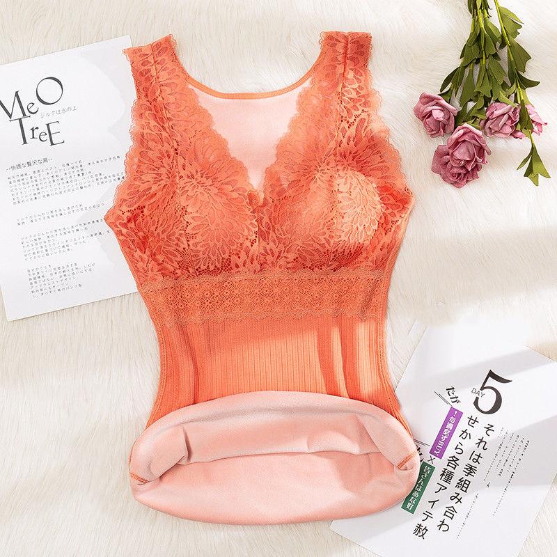 Thermal Underwear Ladies Plus Velvet Thickening High Elastic Slim Body Shapewear V-neck Tie Chest Pad Vest Free Underwear