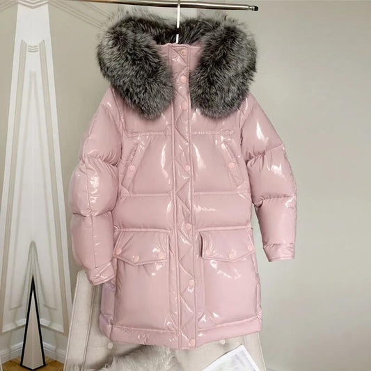 Disposable Bright Face Down Jacket Women's Mid-length White Duck Down Korean Style Loose Thick Winter Student Jacket