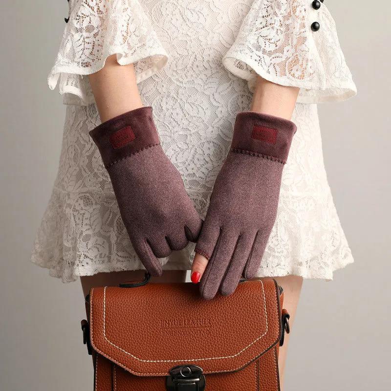 Fingerless Warm Gloves Female Winter Cute Korean Version Half-finger Plus Velvet Thick Cotton Driving Leak Two Fingers
